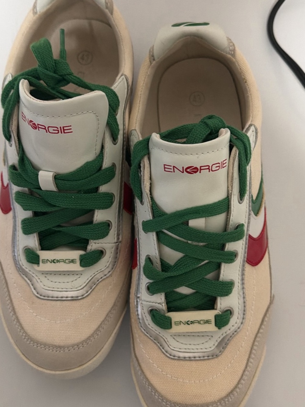 Energie Kids Cream Sneakers with Green Laces and Red Side Accent